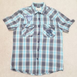 A. Prodigee Plaid Short Sleeve Button Up Shirt Men's Size Large 100% Cotton Y2K
